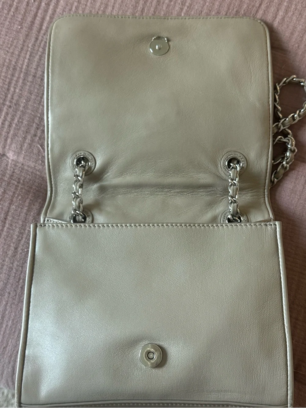 Tory Burch Fleming Convertible Shoulder Bag Taupe Gray Quilted Leather